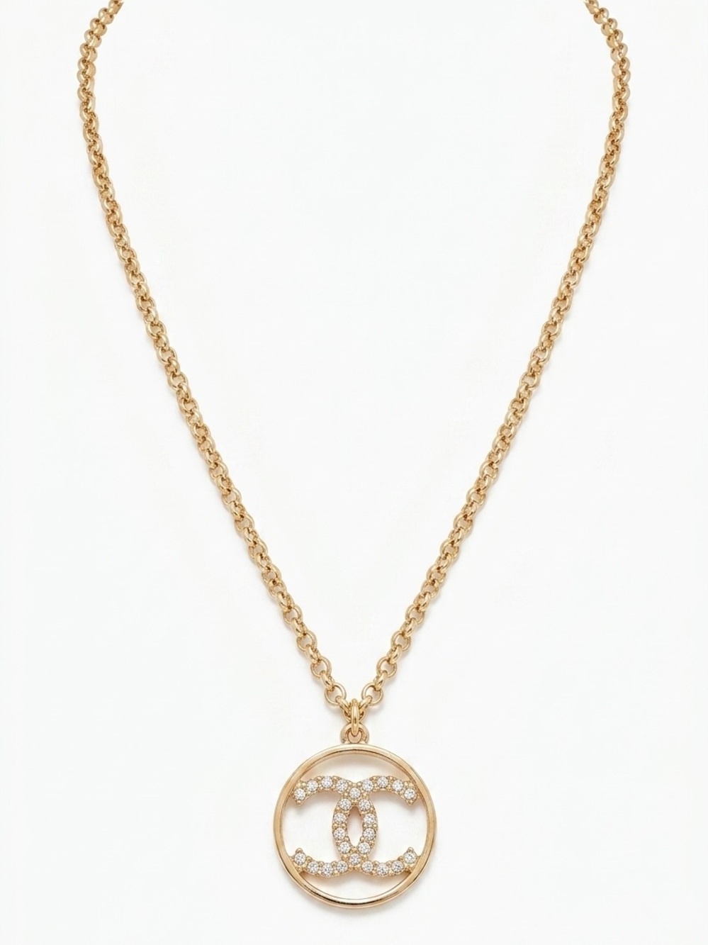 Gold-Tone Crystal Logo Pendant Necklace